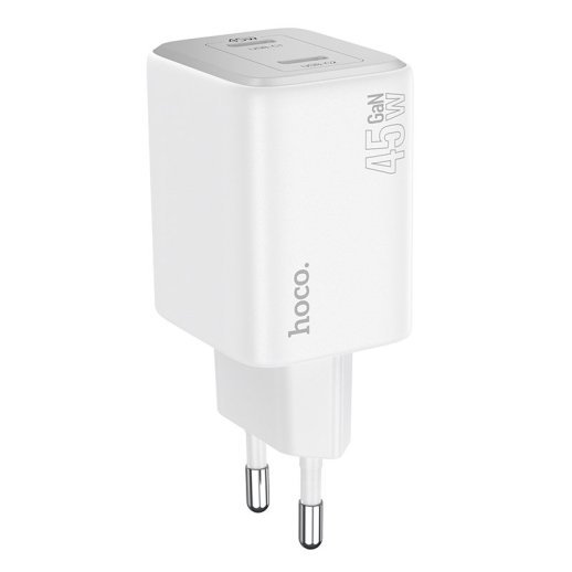 Мережевий зарядний пристрій HOCO N42 2 TYPE-C PD 45W, БІЛИЙ
