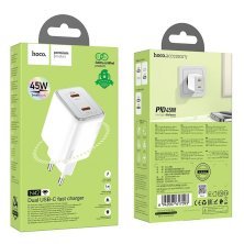 Мережевий зарядний пристрій HOCO N42 2 TYPE-C PD 45W, БІЛИЙ