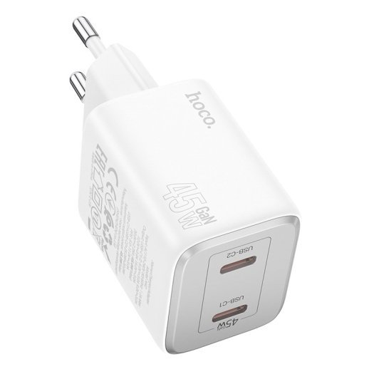 Мережевий зарядний пристрій HOCO N42 2 TYPE-C PD 45W, БІЛИЙ