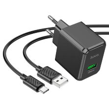 Мережевий зарядний пристрій HOCO CS12A QC3.0 USB + КАБЕЛЬ USB - Type-C ЧОРНИЙ