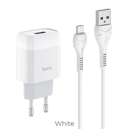 СЗУ HOCO C72A (1USB/2.1A) + USB - MicroUSB (30pc) (белый)