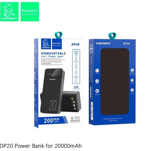POWER BANK DENMEN DP20 20000mAh 2.1A LED power display Вбудовані кабелі