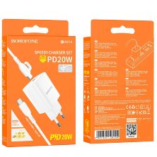 Сетевое зарядное устройство Borofone BA81A PD20W Type-C + кабель Type-C - Type-C, белый