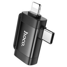 Адаптер HOCO UA31F OTG 2в1 Lightning / Type-C (папа) - USB (мама), чорний