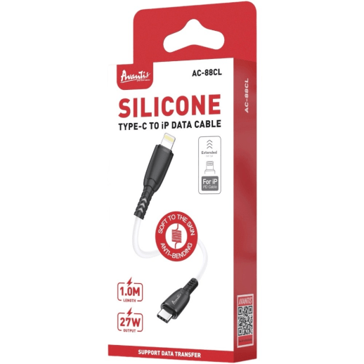 USB Cable Avantis AC-88CL Silicone PD Type-c to Lightning 27W Black/White