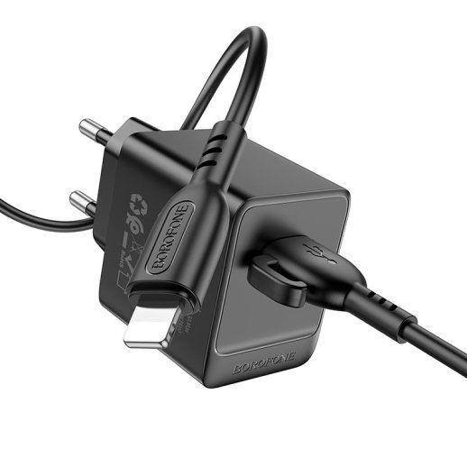 Мережевий зарядний пристрій BOROFONE BAS11A USB 10.5W + кабель USB - LIGHTNING, чорний