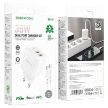 Мережевий зарядний пристрій BOROFONE BN9 Reacher 2*Type-C PD 35W + кабель TYPE-C - TYPE-C, білий