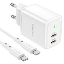 Мережевий зарядний пристрій BOROFONE BN9 Reacher 2*Type-C PD 35W + кабель TYPE-C - TYPE-C, білий