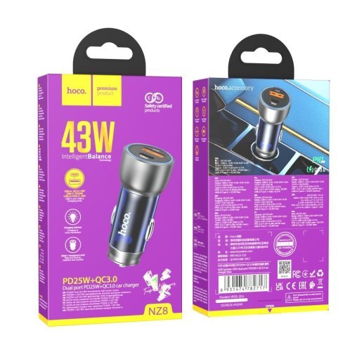Автомобільний зарядний пристрій HOCO NZ8 TYPE-C PD 25W + USB QC 3.0 СИНIЙ