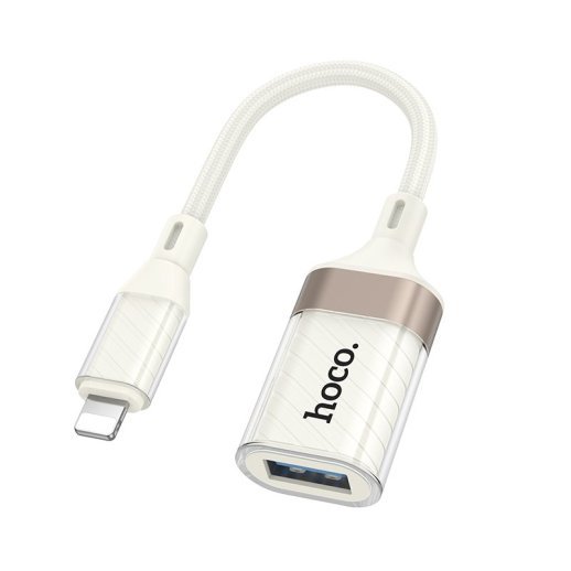 Адаптер HOCO UA39 Crystal (Lightning - USB-A), OTG, прозорий корпус, абрикосовий
