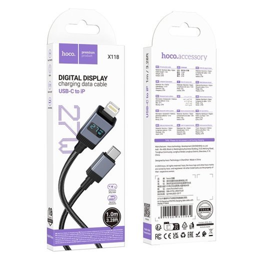 USB-C кабель HOCO X118 Type-C - Lightning, 1 метр, чорний