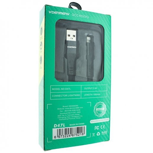 Кабель USB Denmen D47L USB - Lightning (2,4A) ТКАНИНОВА ОПЛЕТКА