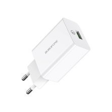 Мережевий зарядний пристрій BOROFONE BA21A Long journey single port QC3.0 charger, БІЛИЙ