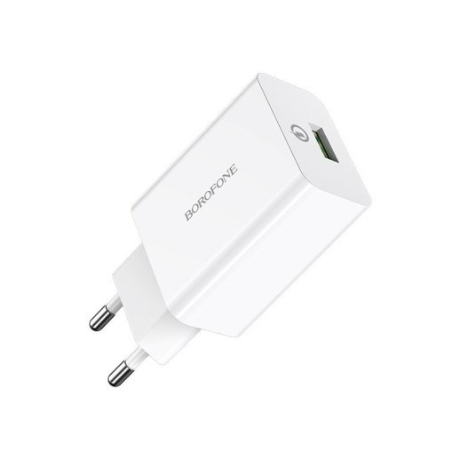 Мережевий зарядний пристрій BOROFONE BA21A Long journey single port QC3.0 charger, БІЛИЙ