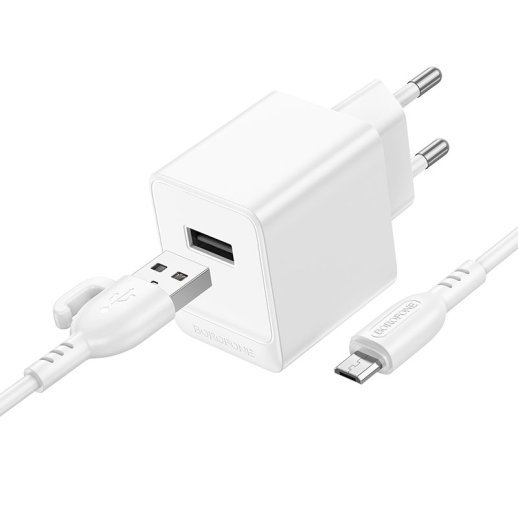 Мережевий зарядний пристрій BOROFONE BAS11A USB 10.5W + кабель USB - MICRO, білий