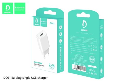 Мережевий зарядний пристрій DENMEN DC01 2.4A 1USB БІЛИЙ