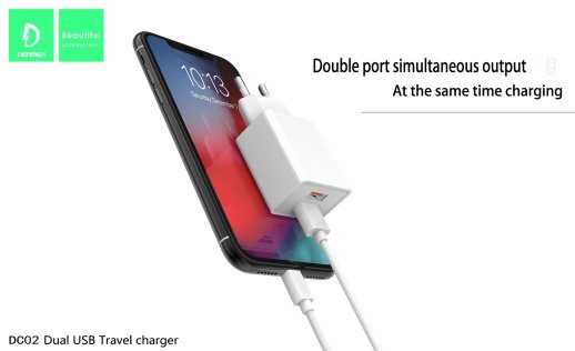 Мережевий зарядний пристрій DENMEN DC02T + USB Type-C 2.1A 2USB БІЛИЙ