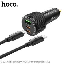 Автомобільний зарядний пристрій HOCO NZ17 Avant-garde 75W 2 TYPE-C PD 25W + 1 USB QC 3.0 18W + КАБЕЛЬ TYPE-C - TYPE-C, ЧОРНИЙ