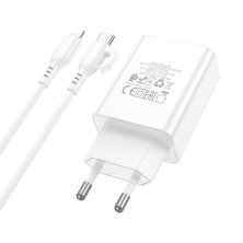 Мережевий зарядний пристрій BOROFONE BA21A PRO TYPE-C PD 20W + кабель TYPE-C - LIGHTNING, БІЛИЙ