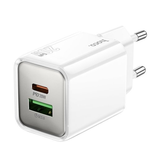 Мережевий зарядний пристрій HOCO N46 TYPE-C PD 20W + USB QC3.0, блакитний