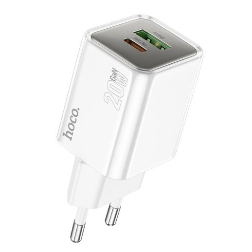 Мережевий зарядний пристрій HOCO N46 TYPE-C PD 20W + USB QC3.0, блакитний