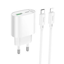 Мережевий зарядний пристрій HOCO C109A PD20W / USB QC3.0 + кабель Type-C - Lightning, білий