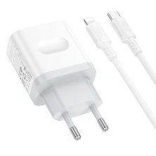 Мережевий зарядний пристрій BOROFONE BA99A TYPE-C PD 20W + кабель TYPE-C - LIGHTNING, білий