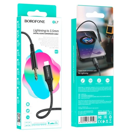 Кабель BOROFONE BL7 AUX Lightning - jack 3.5мм 1 МЕТР ЧОРНИЙ