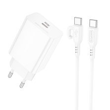 Мережевий зарядний пристрій BOROFONE BA21A PRO TYPE-C PD 20W + кабель TYPE-C - TYPE-C, БІЛИЙ