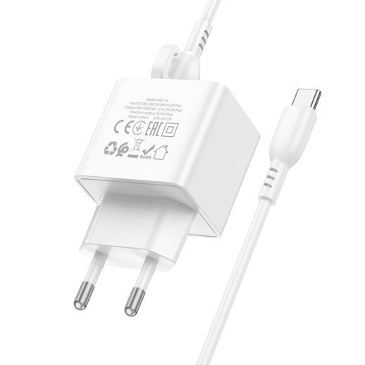 Мережевий зарядний пристрій BOROFONE BAS11A USB 10.5W + кабель USB - TYPE-C, білий