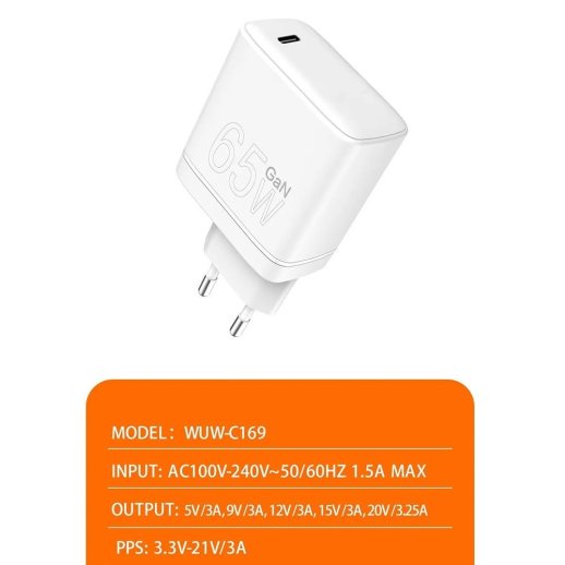 Мережевий зарядний пристрій WUW C169 GaN TYPE-C PD 65W