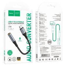 Перехідник HOCO LS36 зовнішня звукова карта TYPE-C - jack 3.5мм, 12 см, чорний