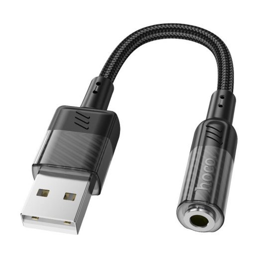 Аудіо-конвертор HOCO LS37 Spirit зовнішня звукова карта USB (папа) на роз'єм 3,5 мм (мама), 15cм, чорний