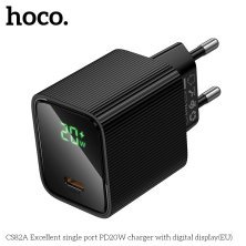 Мережевий зарядний пристрій HOCO CS82A Excellent PD20W з цифровим дисплеєм, чорний