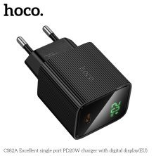 Мережевий зарядний пристрій HOCO CS82A Excellent PD20W з цифровим дисплеєм, чорний