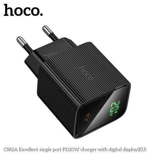 Мережевий зарядний пристрій HOCO CS82A Excellent PD20W з цифровим дисплеєм, чорний