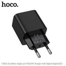 Мережевий зарядний пристрій HOCO CS82A Excellent PD20W з цифровим дисплеєм, чорний