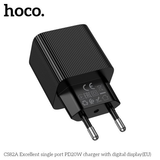 Мережевий зарядний пристрій HOCO CS82A Excellent PD20W з цифровим дисплеєм, чорний