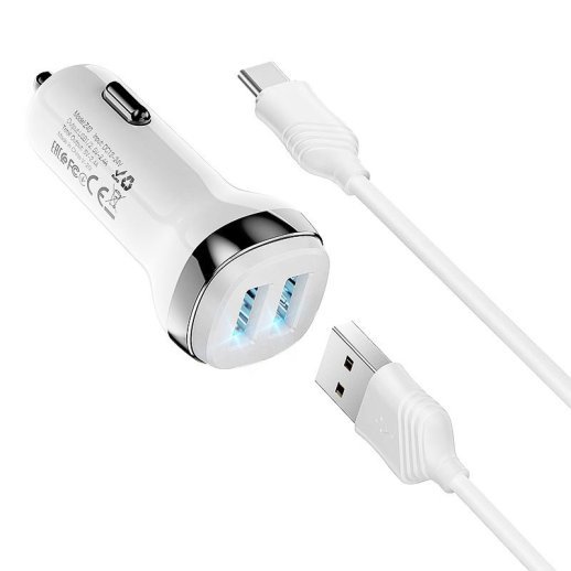 АЗУ HOCO Z40 (2USB/2.4A) + USB - Type-C (12pc) (белый)