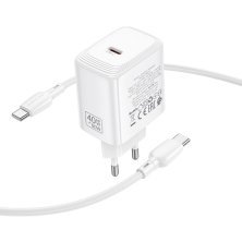 Мережевий зарядний пристрій BOROFONE BN33 PD 40W USB-C із кабелем Type-C - Type-C, білий