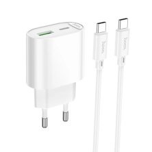 Мережевий зарядний пристрій HOCO C109A PD20W / USB QC3.0 + кабель TYPE-C - TYPE-C, білий