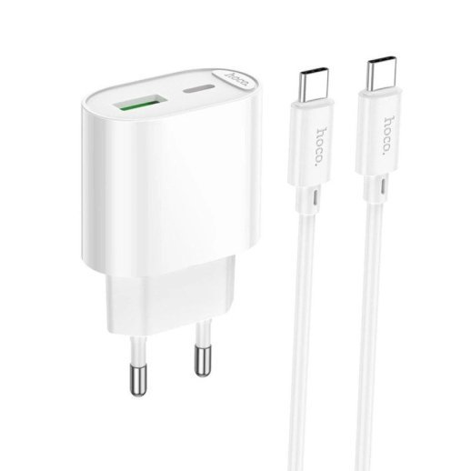Мережевий зарядний пристрій HOCO C109A PD20W / USB QC3.0 + кабель TYPE-C - TYPE-C, білий