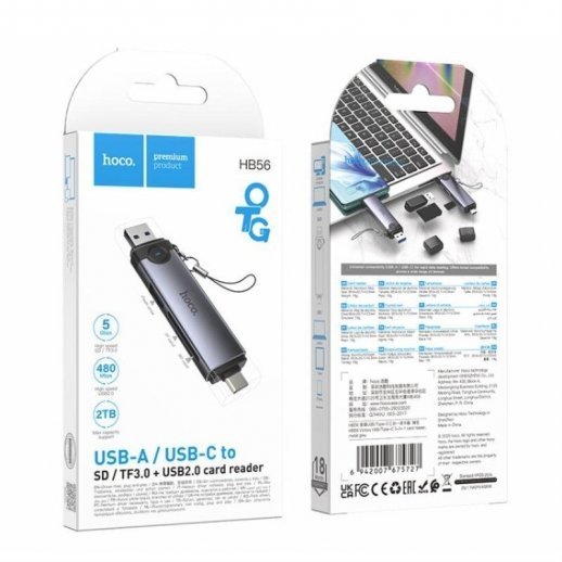 Картридер HOCO HB56 (USB/Type-C) 3in1 (серый)