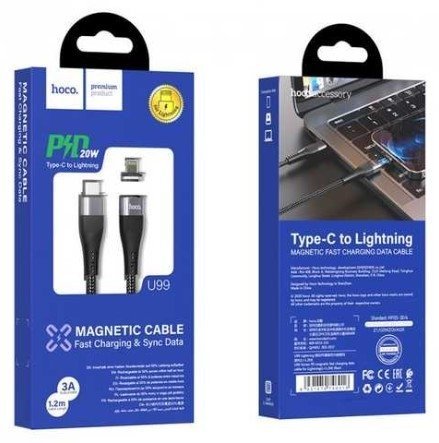 USB-C кабель HOCO U99 магнiтний Type-C - Lightning 20W 1.20M ЧОРНИЙ