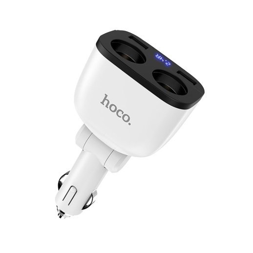 Автомобільний зарядний пристрій HOCO Z28 з двума роз'ємами прикурювача + 2 USB 3.1A, білий