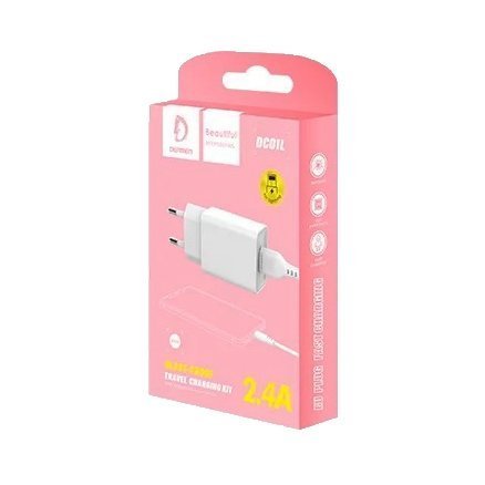 Мережевий зарядний пристрій DENMEN DC01L + CABLE USB Lightning 2.4A 1USB БІЛИЙ