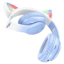 Бездротові повнорозмірні навушники HOCO W42 Cat Ear, Crystal Blue