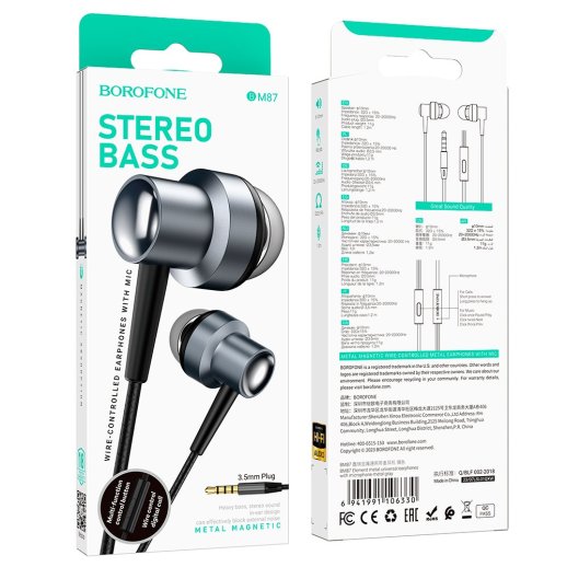 Дротові навушники BOROFONE BM87, сірий