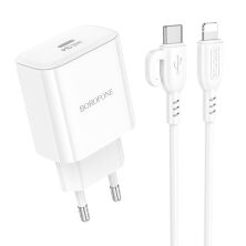 Мережевий зарядний пристрій Borofone BA81A PD20W Type-C + кабель Type-C - Lightning, білий