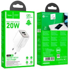Мережевий зарядний пристрій HOCO N46 TYPE-C PD 20W + USB QC3.0, блакитний